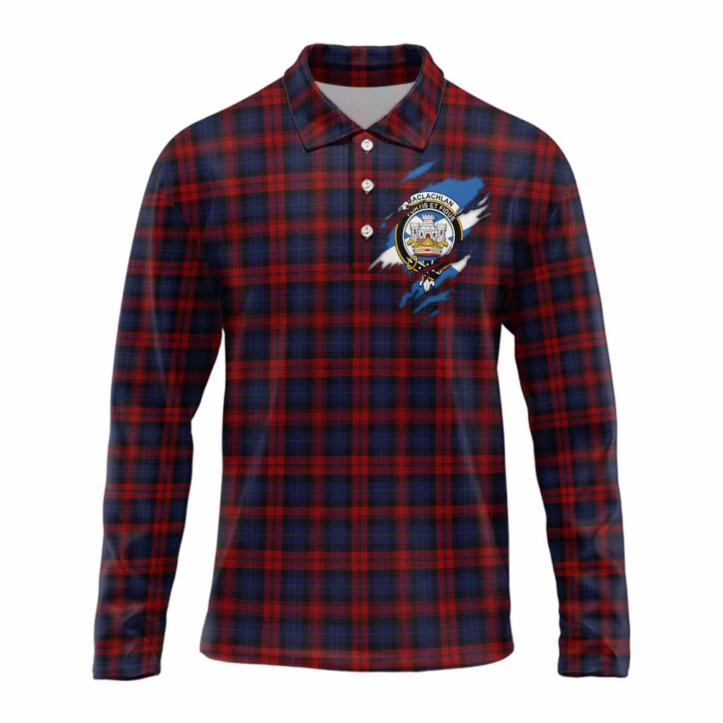 MacLachlan (McLachlan) Clan Crest In Me Tartan Long Sleeve Polo Shirt Scotland Flag Style