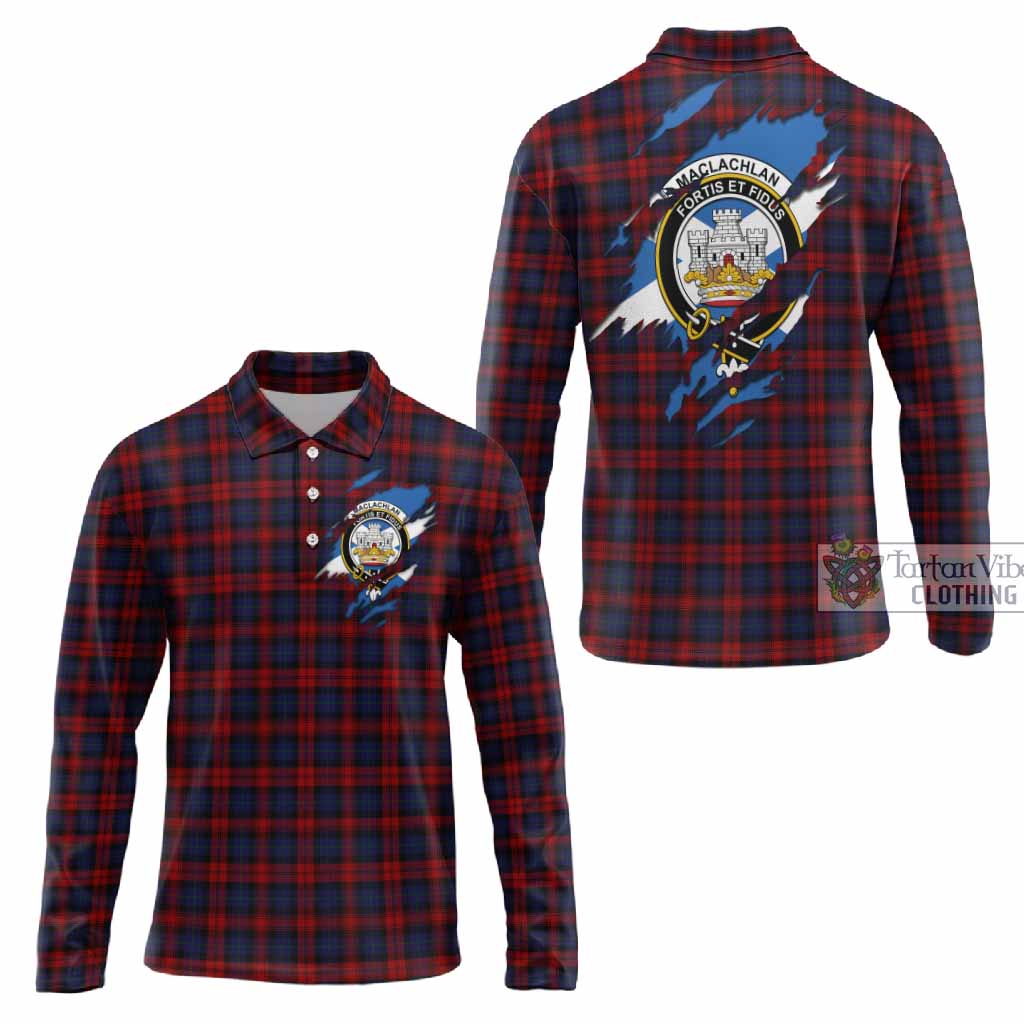 MacLachlan (McLachlan) Clan Crest In Me Tartan Long Sleeve Polo Shirt Scotland Flag Style