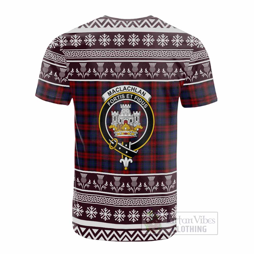 MacLachlan (McLachlan) Clan Tartan Christmas Cotton T-shirt with Family Crest - Tartan Vibes Clothing