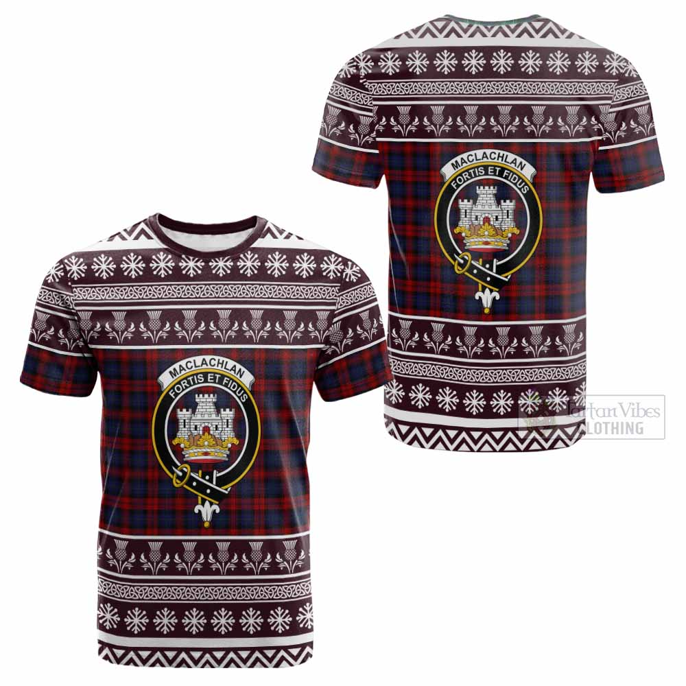 MacLachlan (McLachlan) Clan Tartan Christmas Cotton T-shirt with Family Crest - Tartan Vibes Clothing