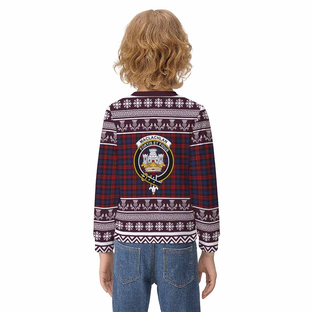 MacLachlan (McLachlan) Clan Tartan Christmas Kid Ugly Sweatshirt with Family Crest - Tartan Vibes Clothing
