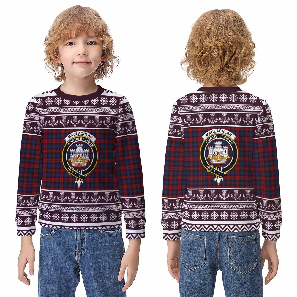 MacLachlan (McLachlan) Clan Tartan Christmas Kid Ugly Sweatshirt with Family Crest - Tartan Vibes Clothing