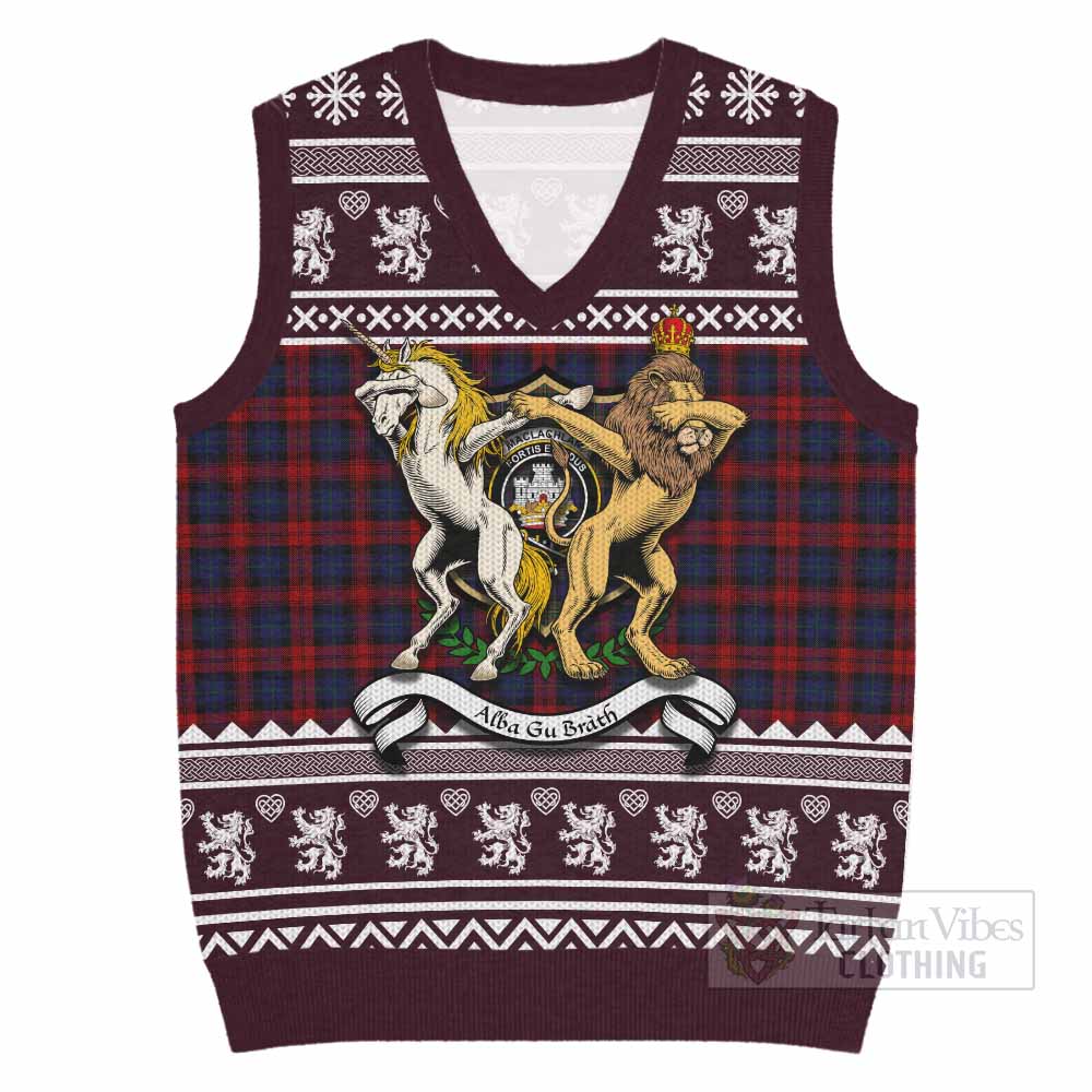 MacLachlan (McLachlan) Clan Tartan Crest Christmas Knitted V-Neck Vest Coat of Arms Funny Style - Tartan Vibes Clothing