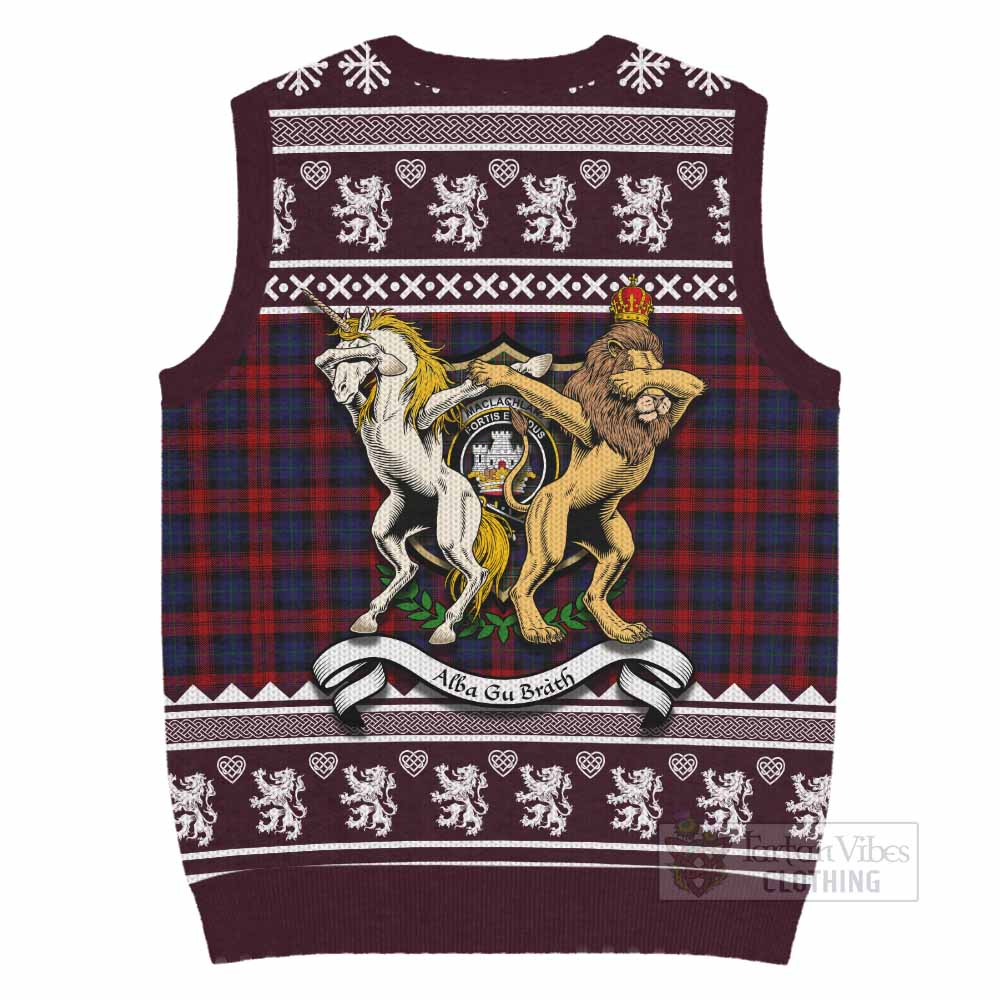 MacLachlan (McLachlan) Clan Tartan Crest Christmas Knitted V-Neck Vest Coat of Arms Funny Style - Tartan Vibes Clothing