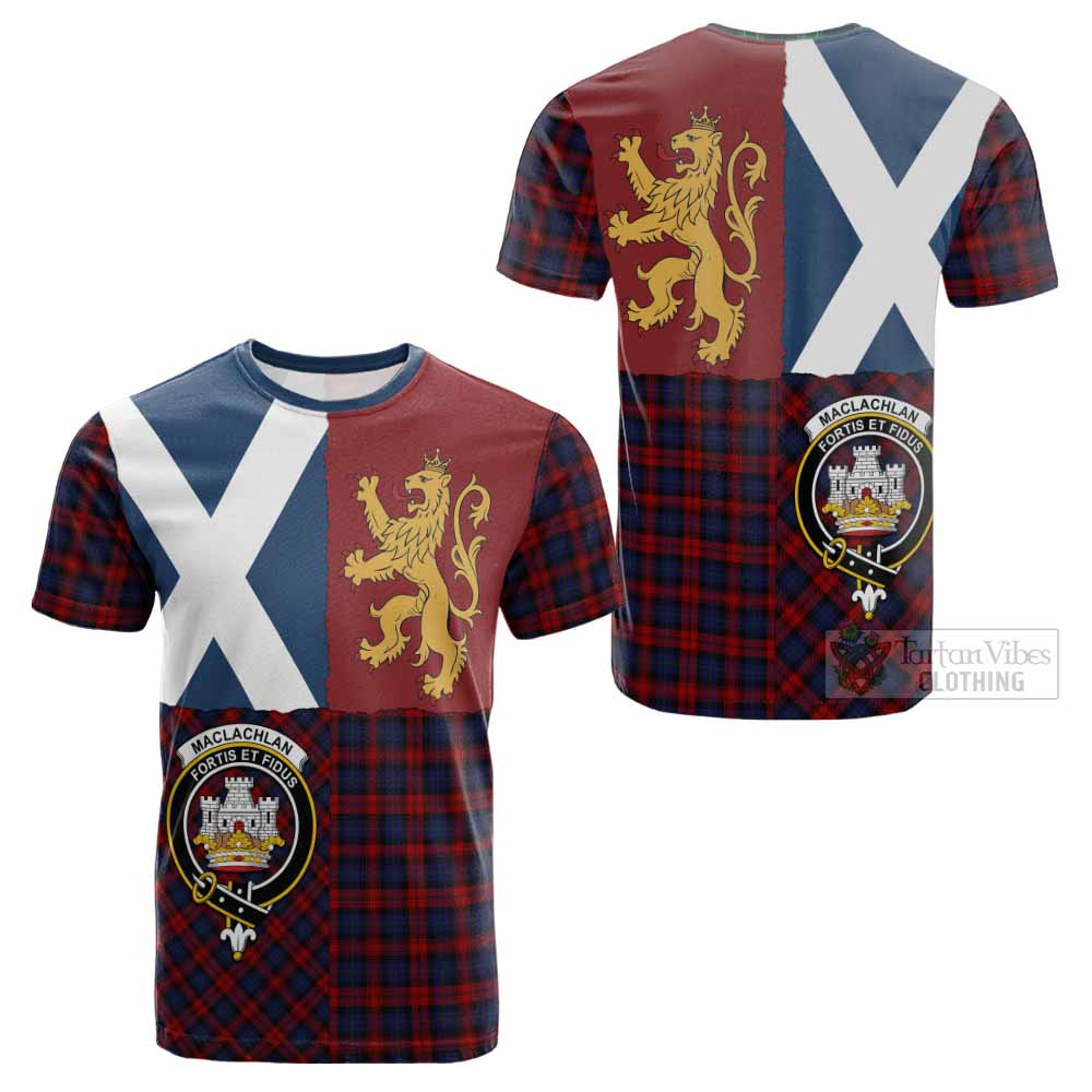 MacLachlan (McLachlan) Crest Tartan Cotton T-shirt with Lion Rampant Saltire Style - Tartan Vibes Clothing