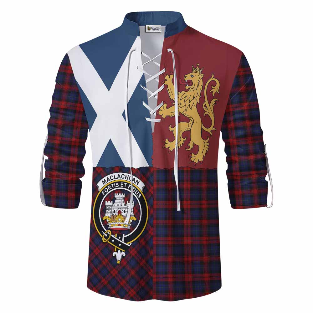 MacLachlan (McLachlan) Crest Tartan Ghillie Shirt with Lion Rampant Saltire Style - Tartan Vibes Clothing