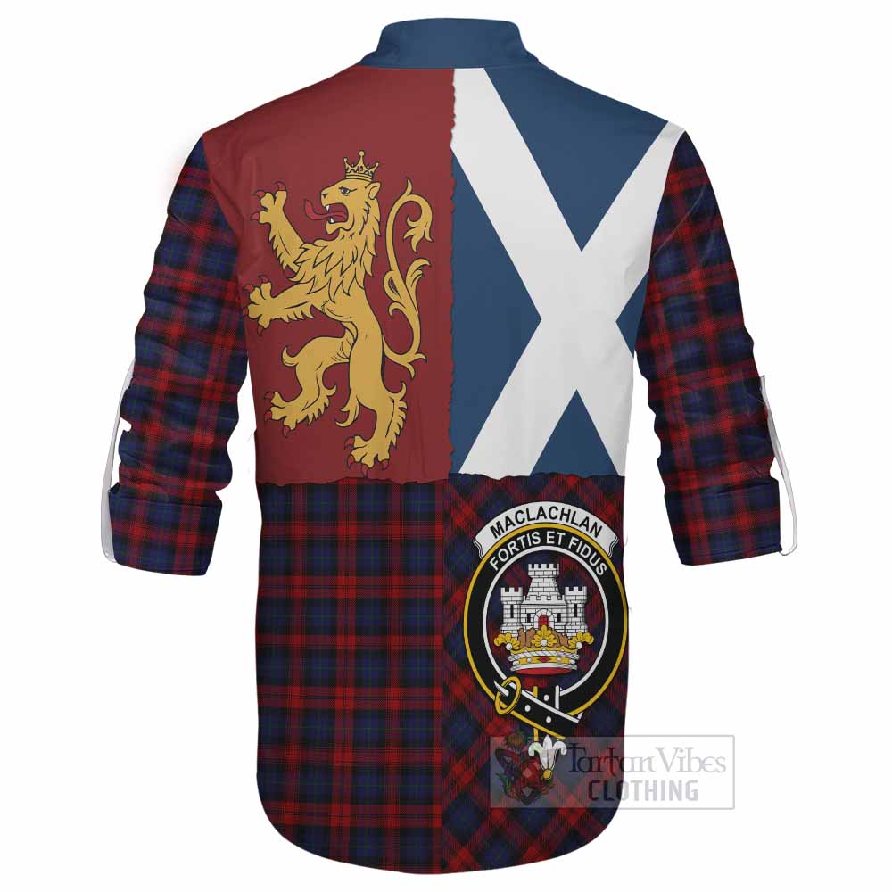 MacLachlan (McLachlan) Crest Tartan Ghillie Shirt with Lion Rampant Saltire Style - Tartan Vibes Clothing