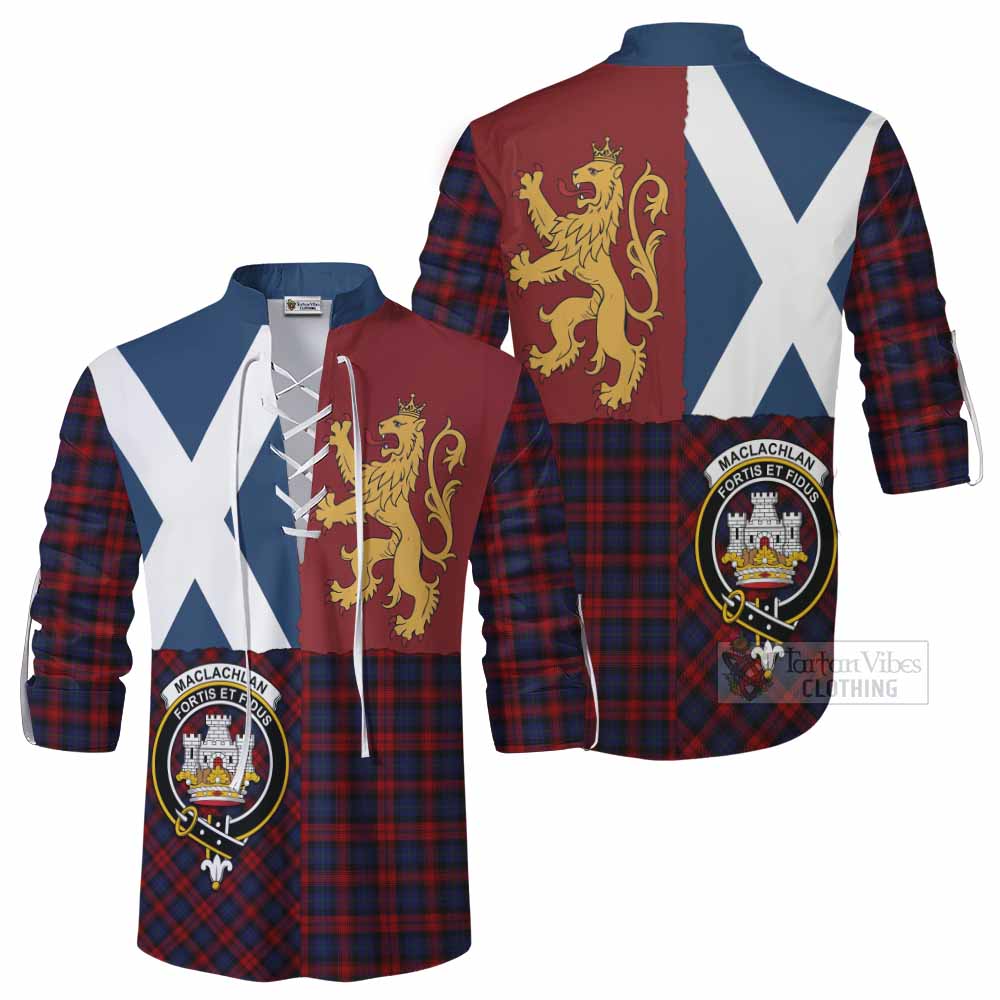 MacLachlan (McLachlan) Crest Tartan Ghillie Shirt with Lion Rampant Saltire Style - Tartan Vibes Clothing
