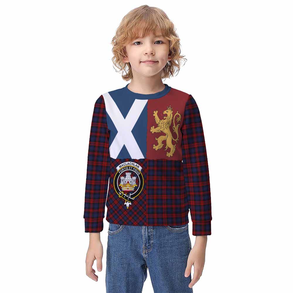 MacLachlan (McLachlan) Crest Tartan Kid Knitted Sweatshirt with Lion Rampant Saltire Style - Tartan Vibes Clothing