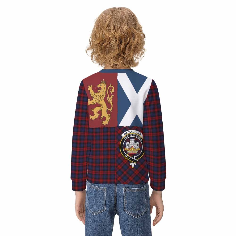 MacLachlan (McLachlan) Crest Tartan Kid Knitted Sweatshirt with Lion Rampant Saltire Style - Tartan Vibes Clothing