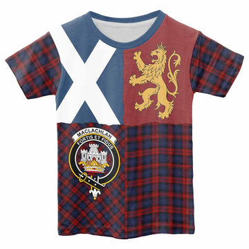 MacLachlan (McLachlan) Crest Tartan Kid T-shirt with Lion Rampant Saltire Style - Tartan Vibes Clothing