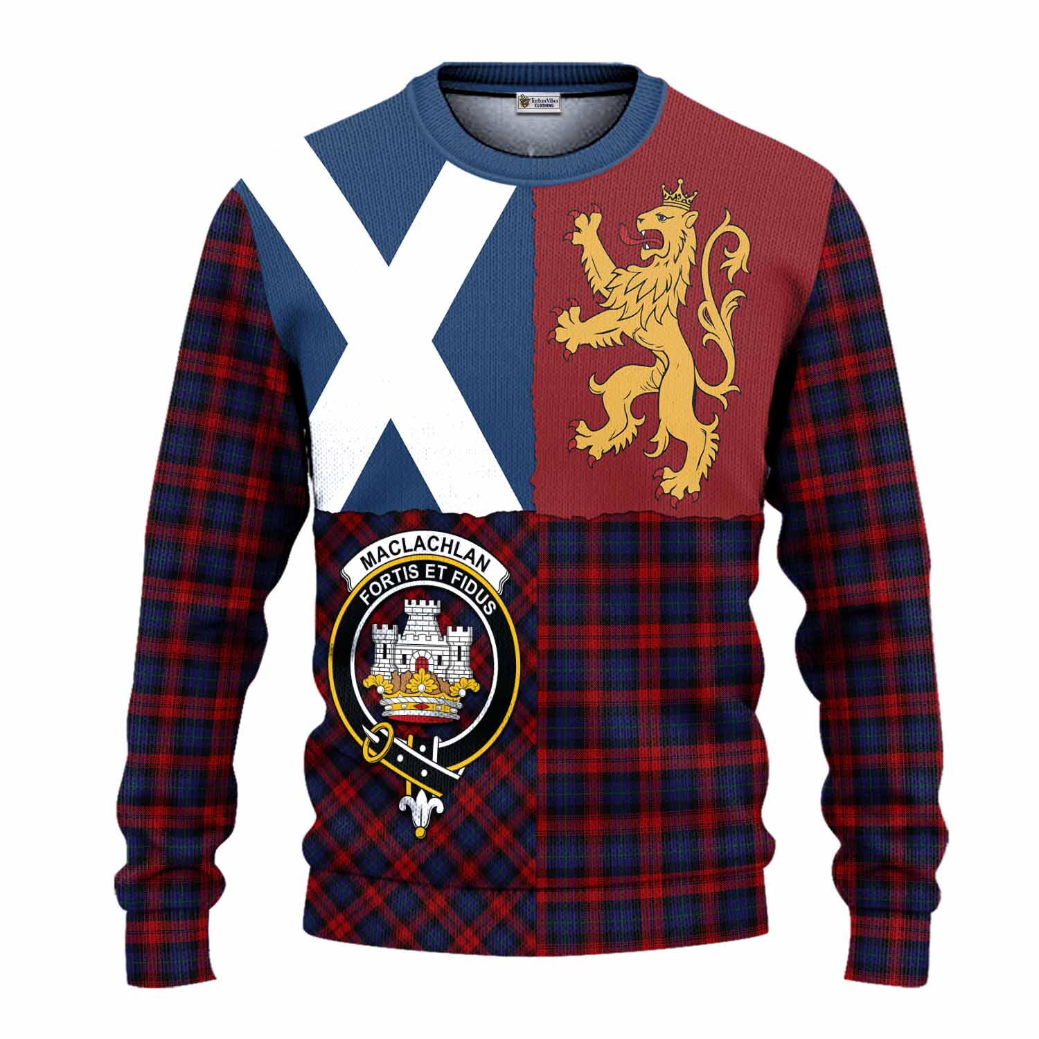 MacLachlan (McLachlan) Crest Tartan Knitted Sweater with Lion Rampant Saltire Style