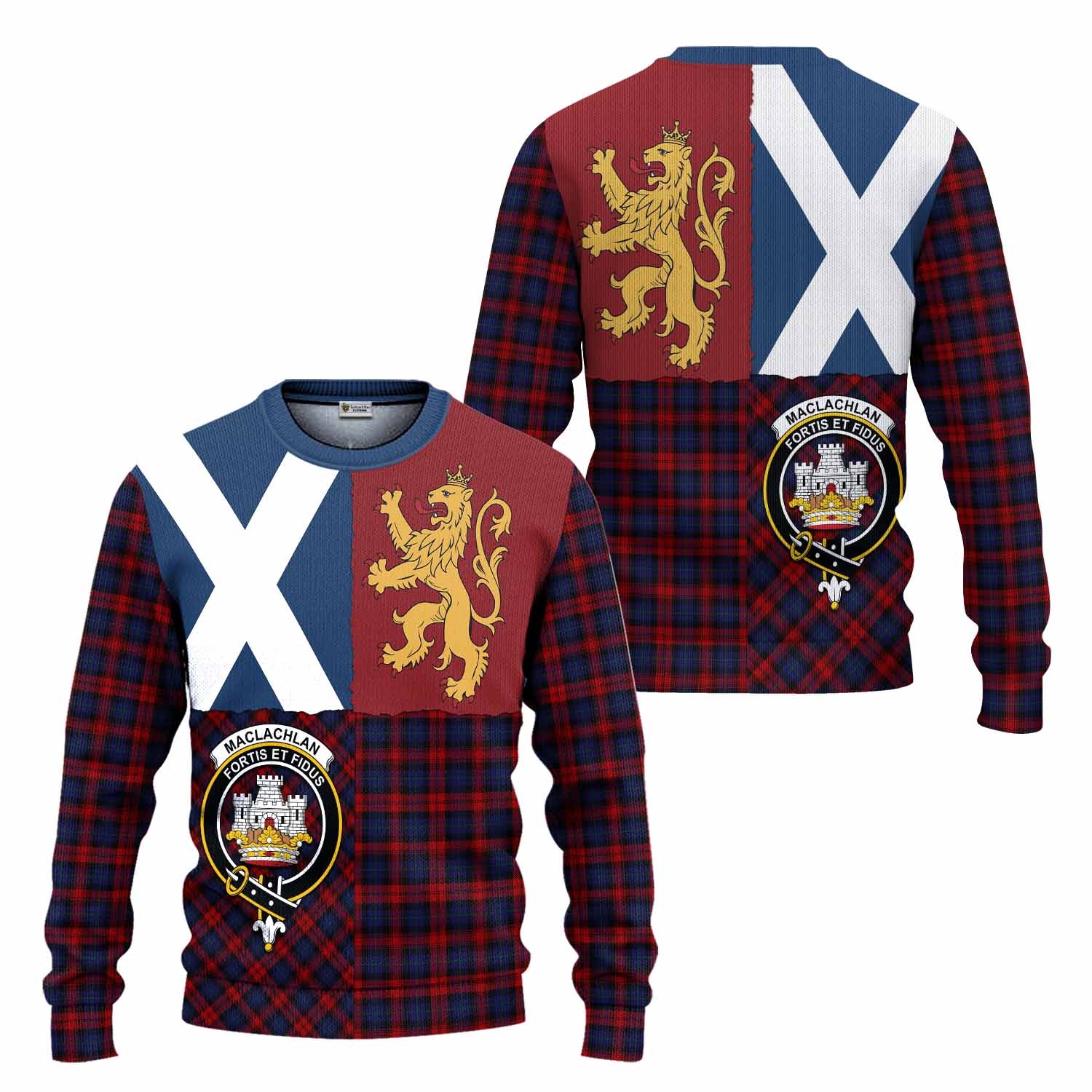 MacLachlan (McLachlan) Crest Tartan Knitted Sweater with Lion Rampant Saltire Style