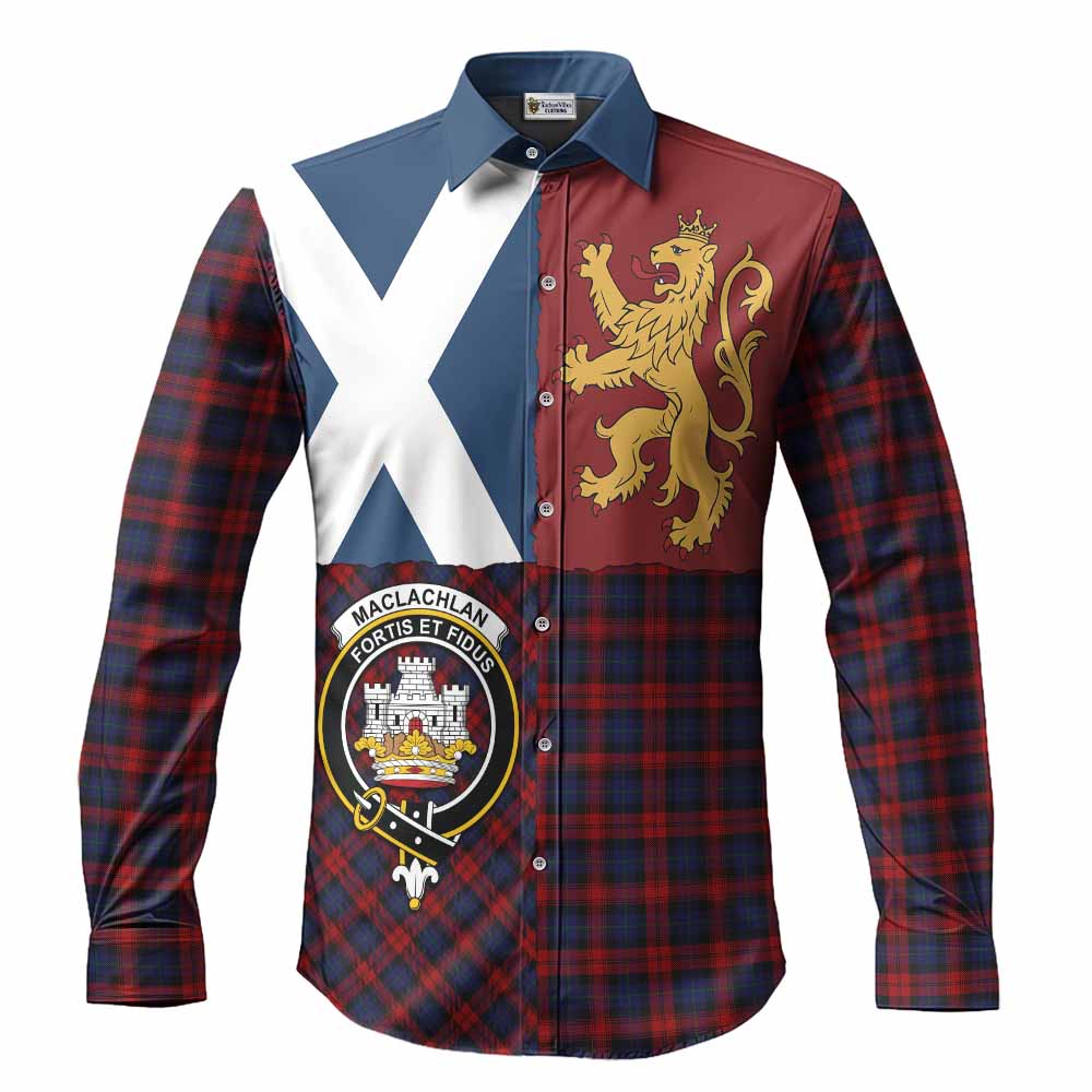 MacLachlan (McLachlan) Crest Tartan Long Sleeve Button Shirts with Lion Rampant Saltire Style