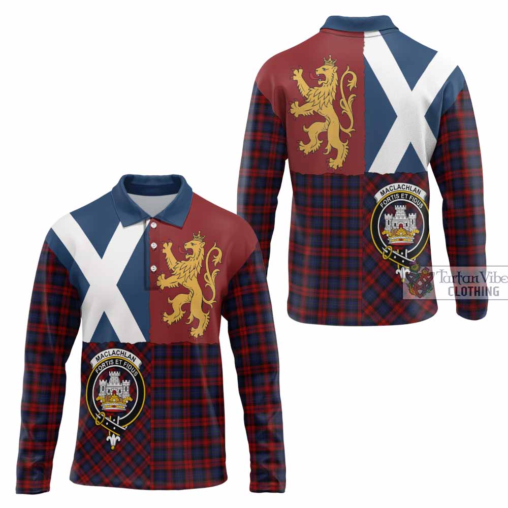 MacLachlan (McLachlan) Crest Tartan Long Sleeve Polo Shirt with Lion Rampant Saltire Style