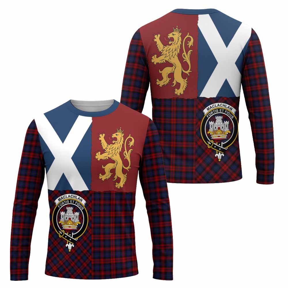 MacLachlan (McLachlan) Crest Tartan Long Sleeve T-Shirt with Lion Rampant Saltire Style