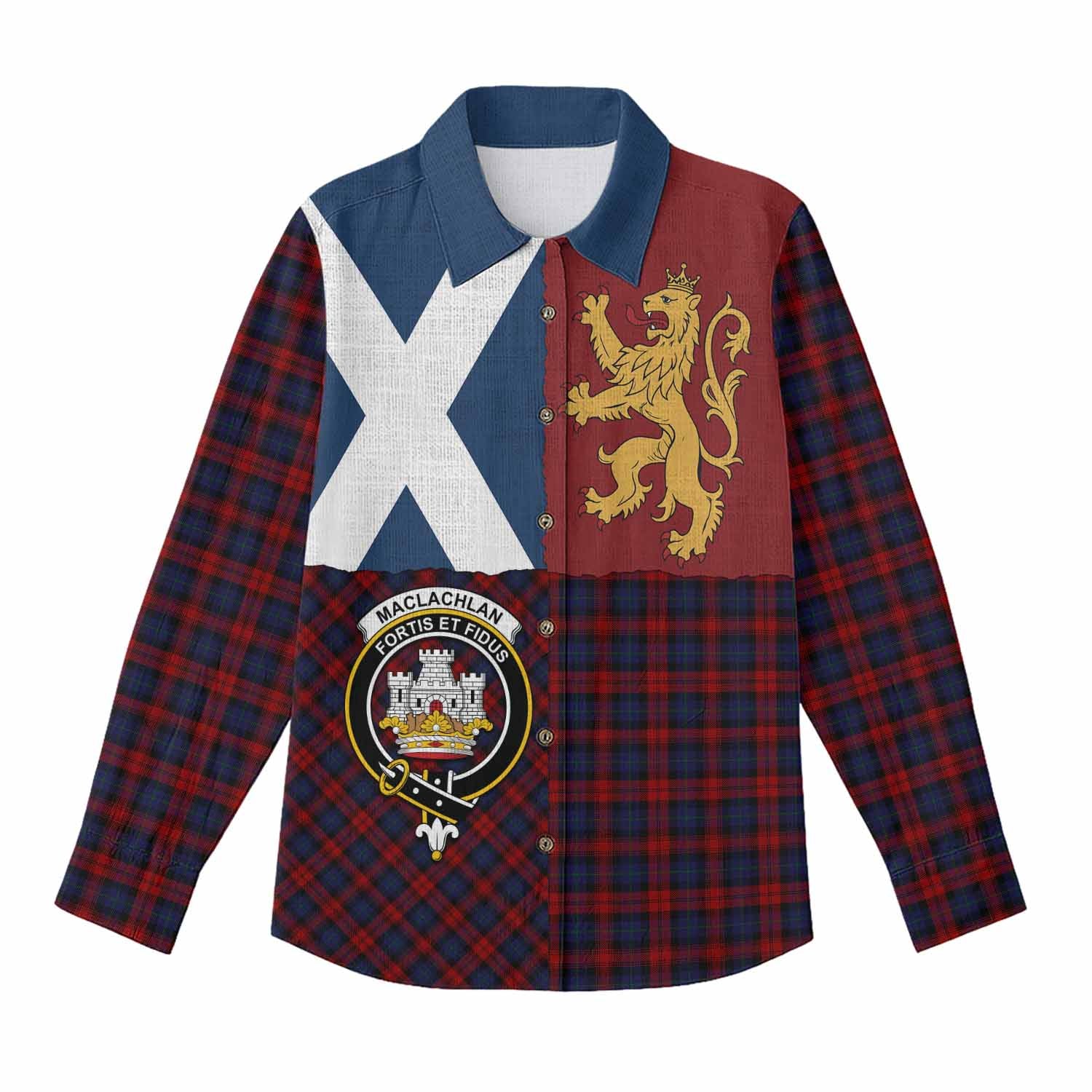 MacLachlan (McLachlan) Crest Tartan Women Casual Shirt with Lion Rampant Saltire Style