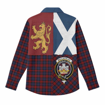 MacLachlan (McLachlan) Crest Tartan Women Casual Shirt with Lion Rampant Saltire Style