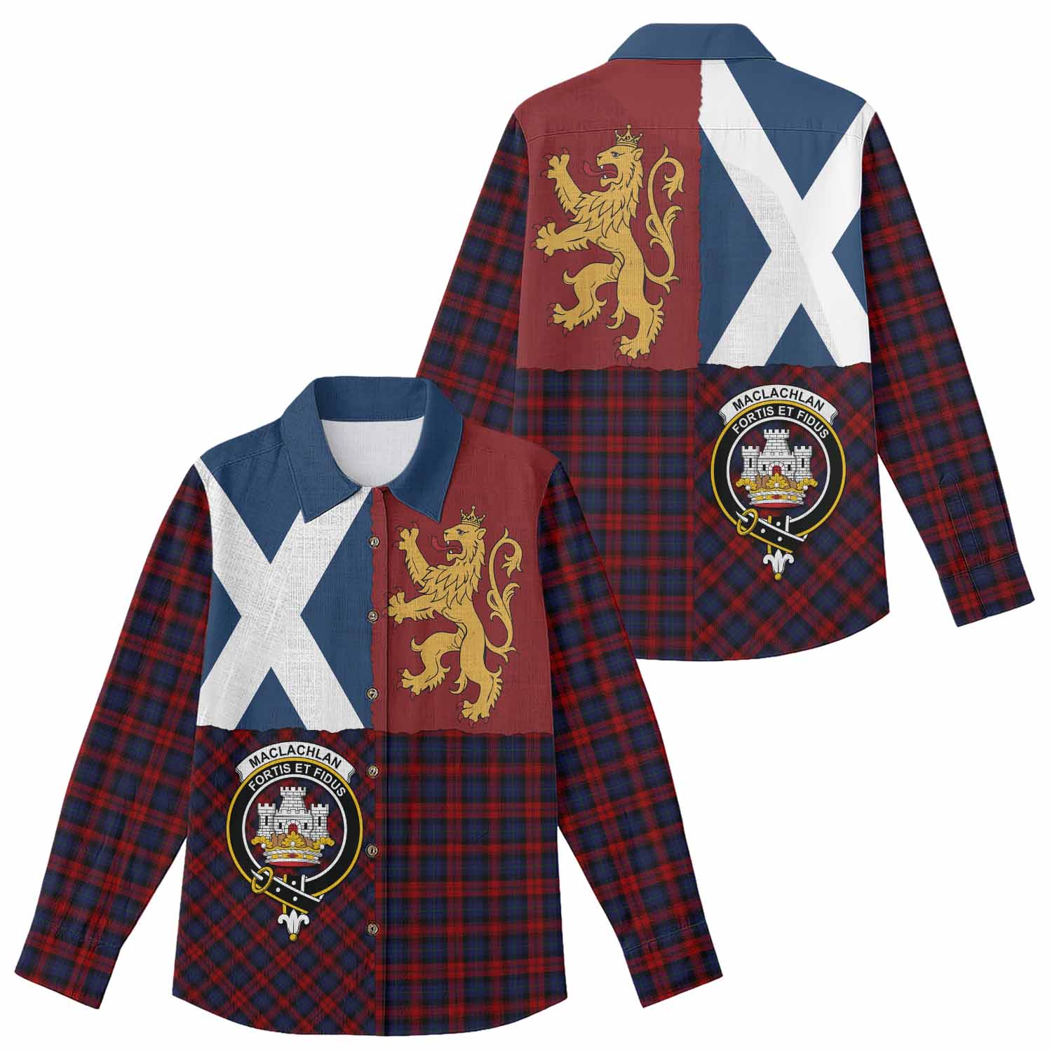 MacLachlan (McLachlan) Crest Tartan Women Casual Shirt with Lion Rampant Saltire Style