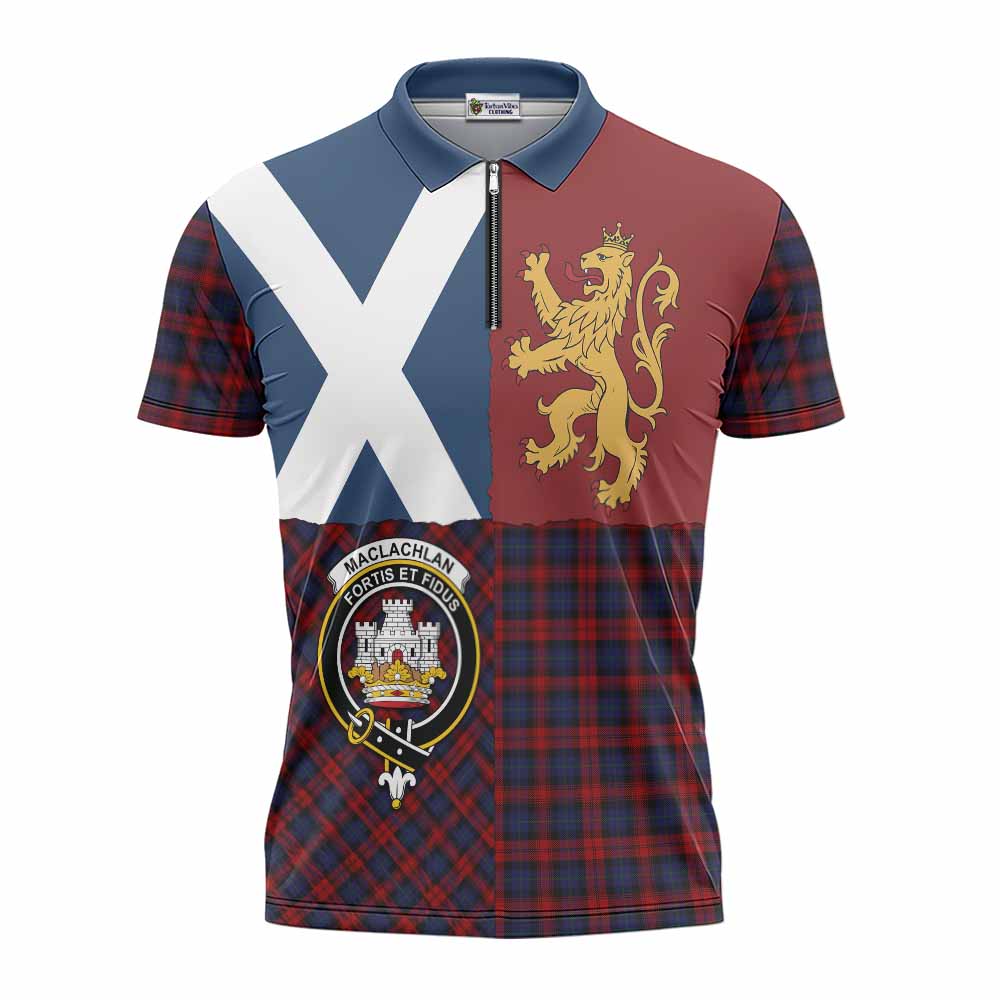 MacLachlan (McLachlan) Crest Tartan Zipper Polo Shirt with Lion Rampant Saltire Style