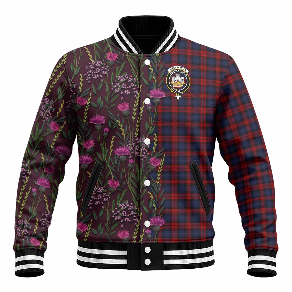 MacLachlan (McLachlan) Family Crest Tartan Baseball Jacket Scottish Thistle Flower Pattern Half Style - Tartan Vibes Clothing