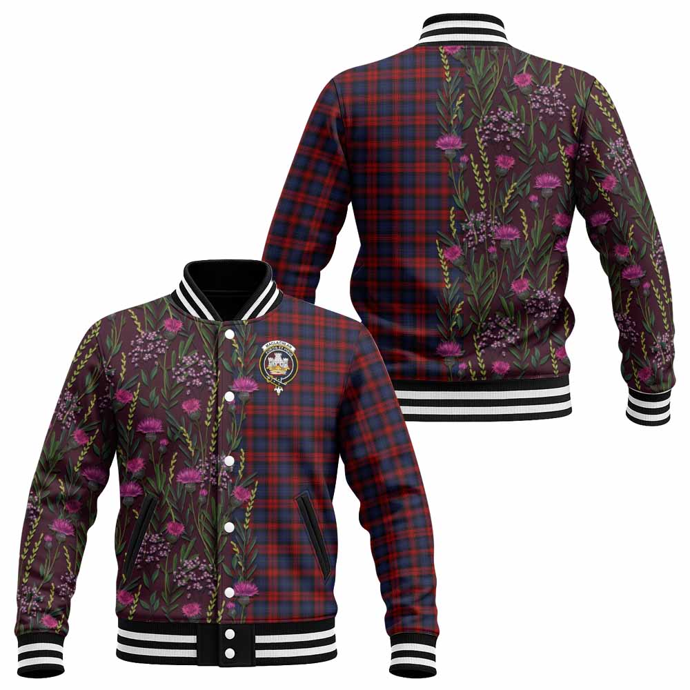 MacLachlan (McLachlan) Family Crest Tartan Baseball Jacket Scottish Thistle Flower Pattern Half Style - Tartan Vibes Clothing