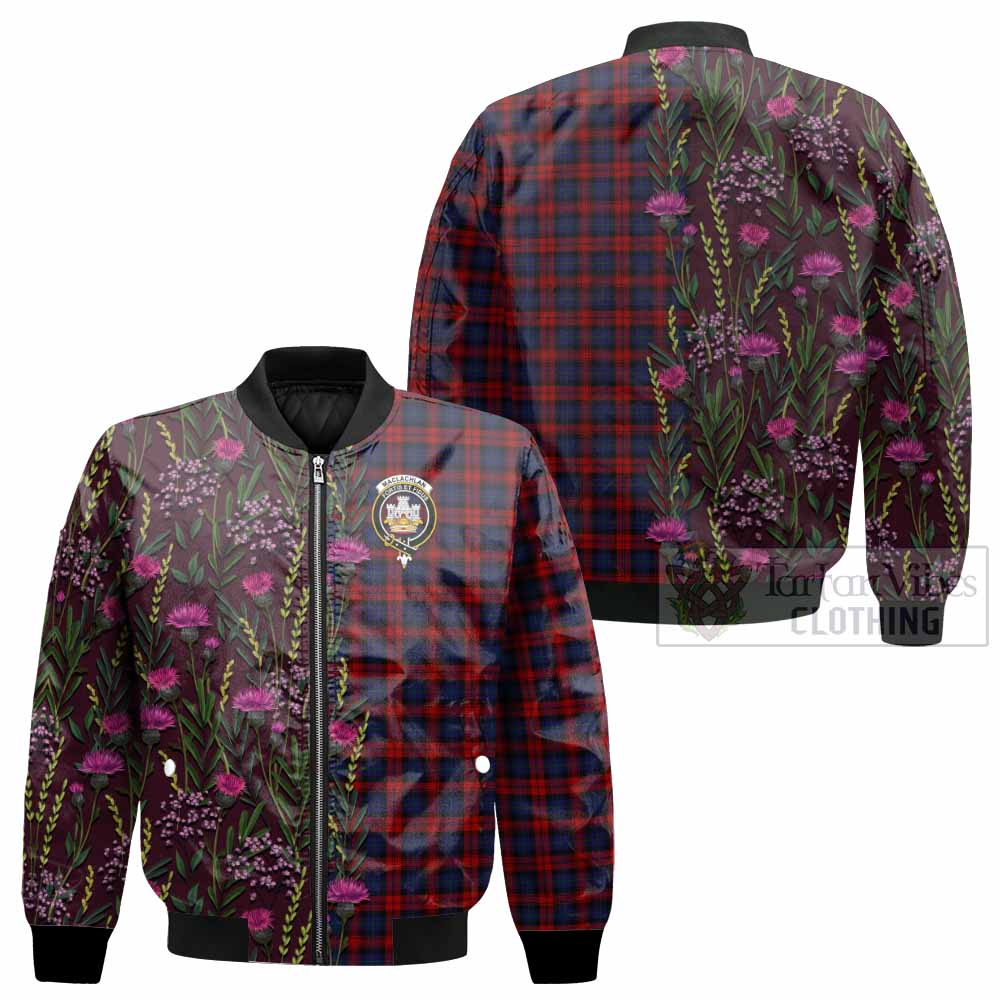 MacLachlan (McLachlan) Family Crest Tartan Bomber Jacket Scottish Thistle Flower Pattern Half Style - Tartan Vibes Clothing