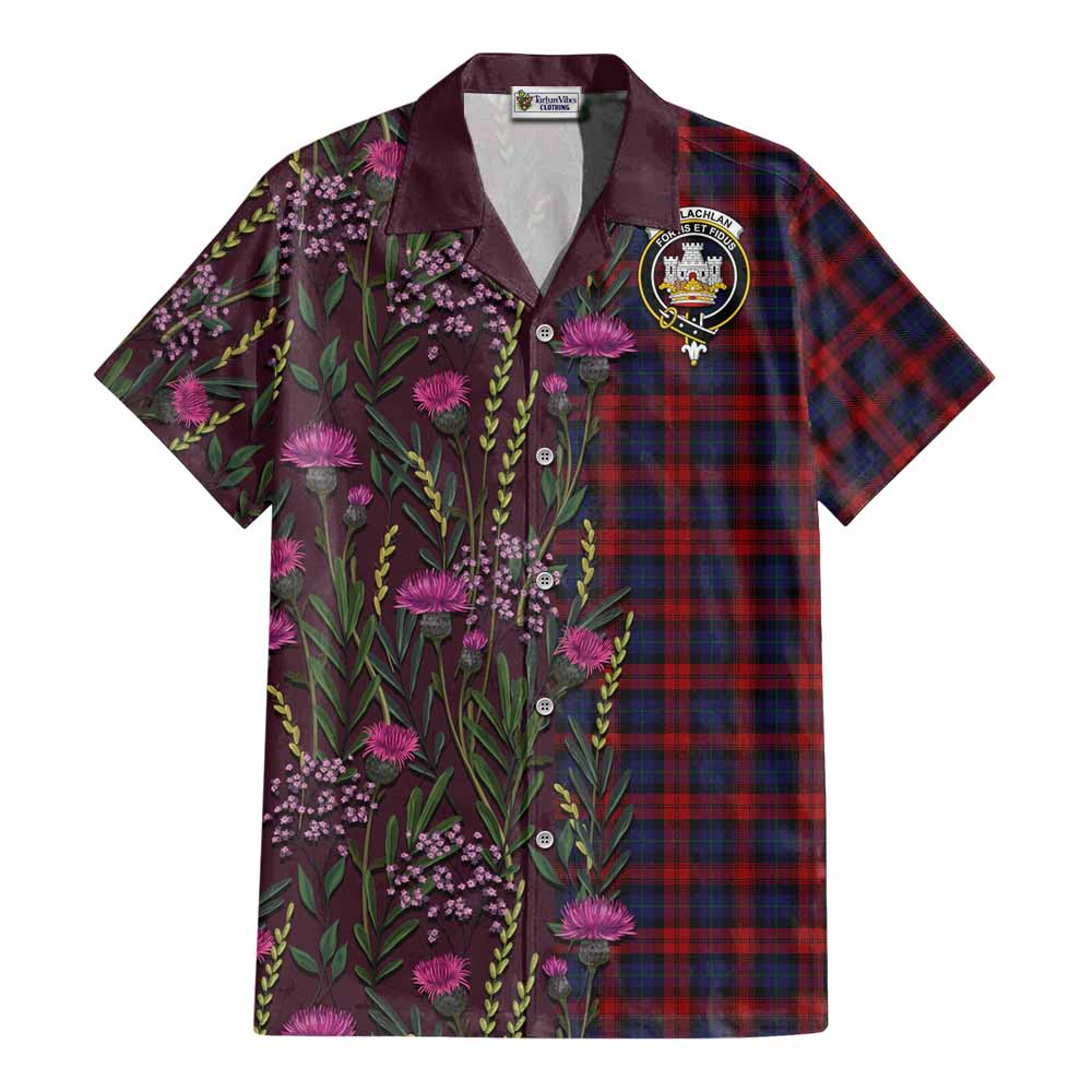 MacLachlan (McLachlan) Family Crest Tartan Cotton Hawaiian Shirt Scottish Thistle Flower Pattern Half Style - Tartan Vibes Clothing