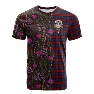 MacLachlan (McLachlan) Family Crest Tartan Cotton T-shirt Scottish Thistle Flower Pattern Half Style