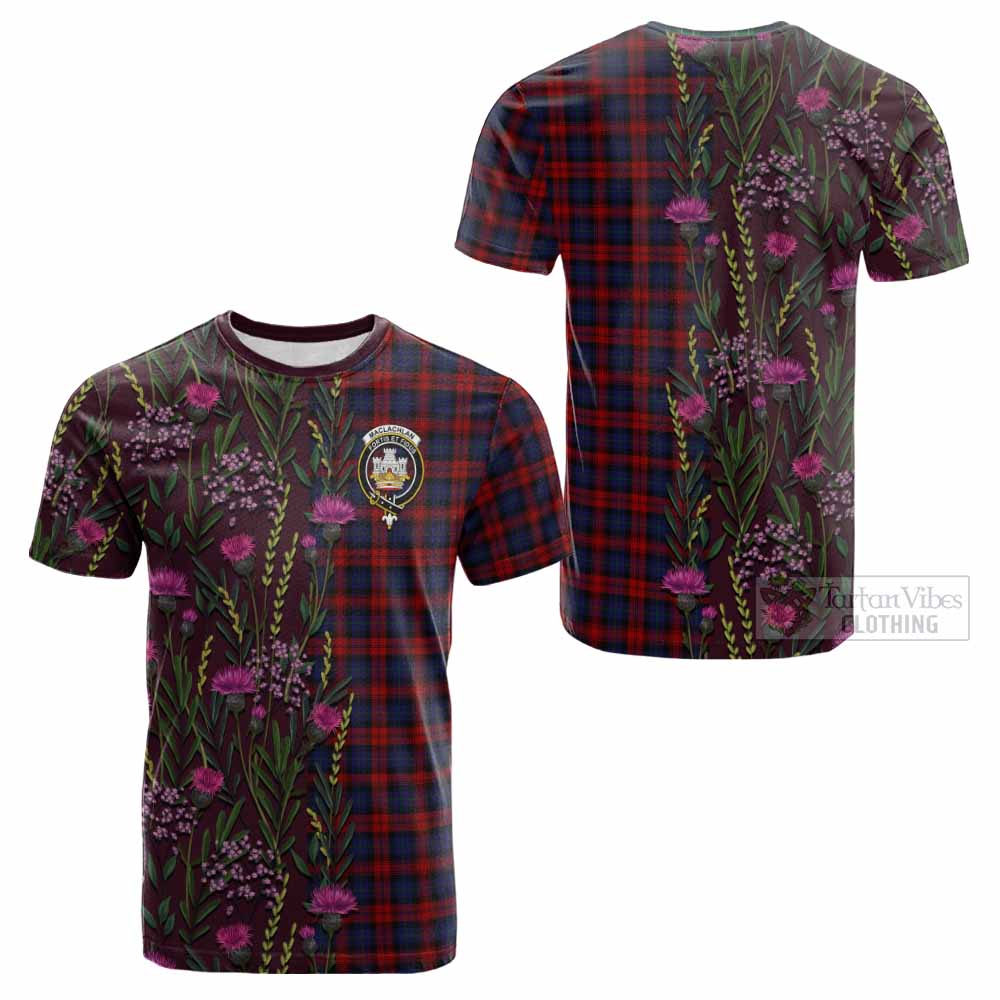 MacLachlan (McLachlan) Family Crest Tartan Cotton T-shirt Scottish Thistle Flower Pattern Half Style - Tartan Vibes Clothing