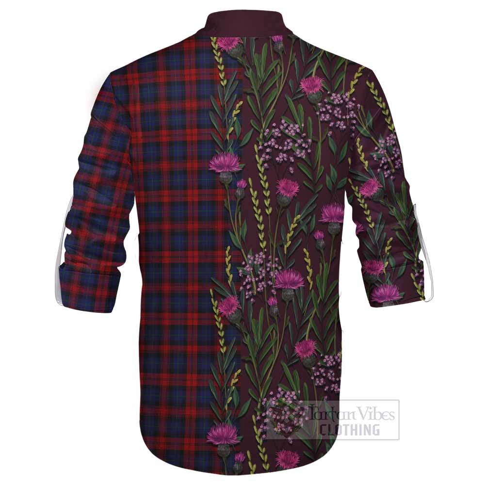 MacLachlan (McLachlan) Family Crest Tartan Ghillie Shirt Scottish Thistle Flower Pattern Half Style - Tartan Vibes Clothing