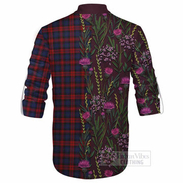 MacLachlan (McLachlan) Family Crest Tartan Ghillie Shirt Scottish Thistle Flower Pattern Half Style