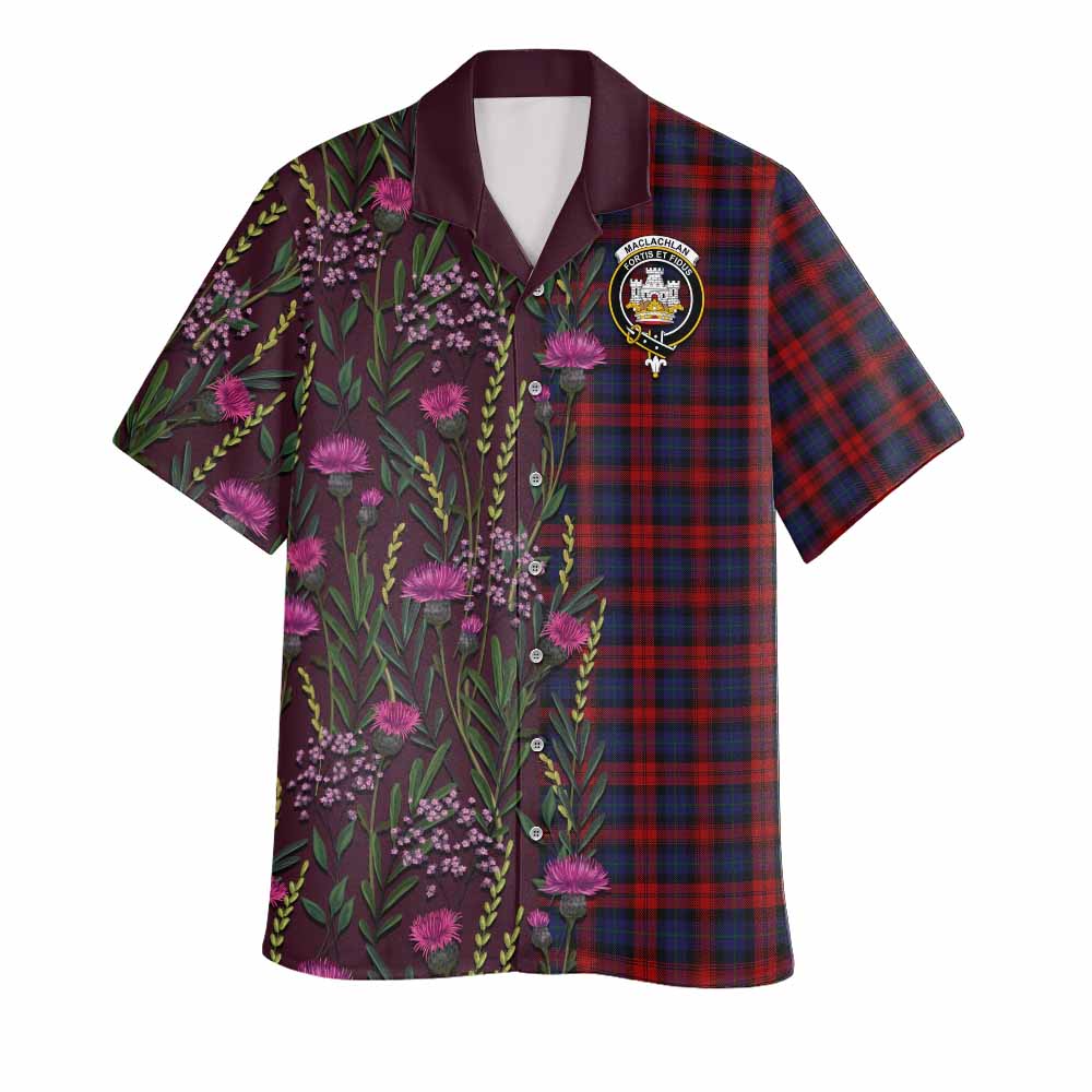 MacLachlan (McLachlan) Family Crest Tartan Hawaiian Shirt Scottish Thistle Flower Pattern Half Style - Tartan Vibes Clothing
