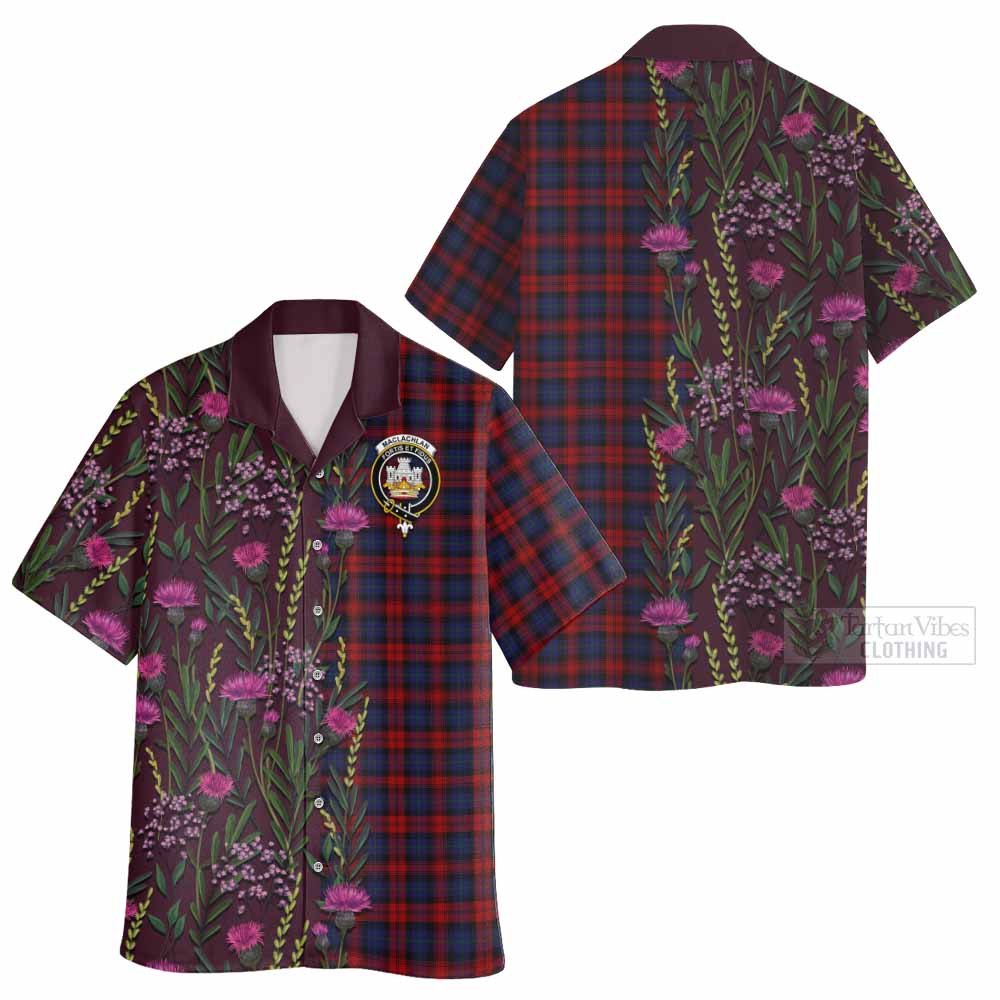 MacLachlan (McLachlan) Family Crest Tartan Hawaiian Shirt Scottish Thistle Flower Pattern Half Style - Tartan Vibes Clothing