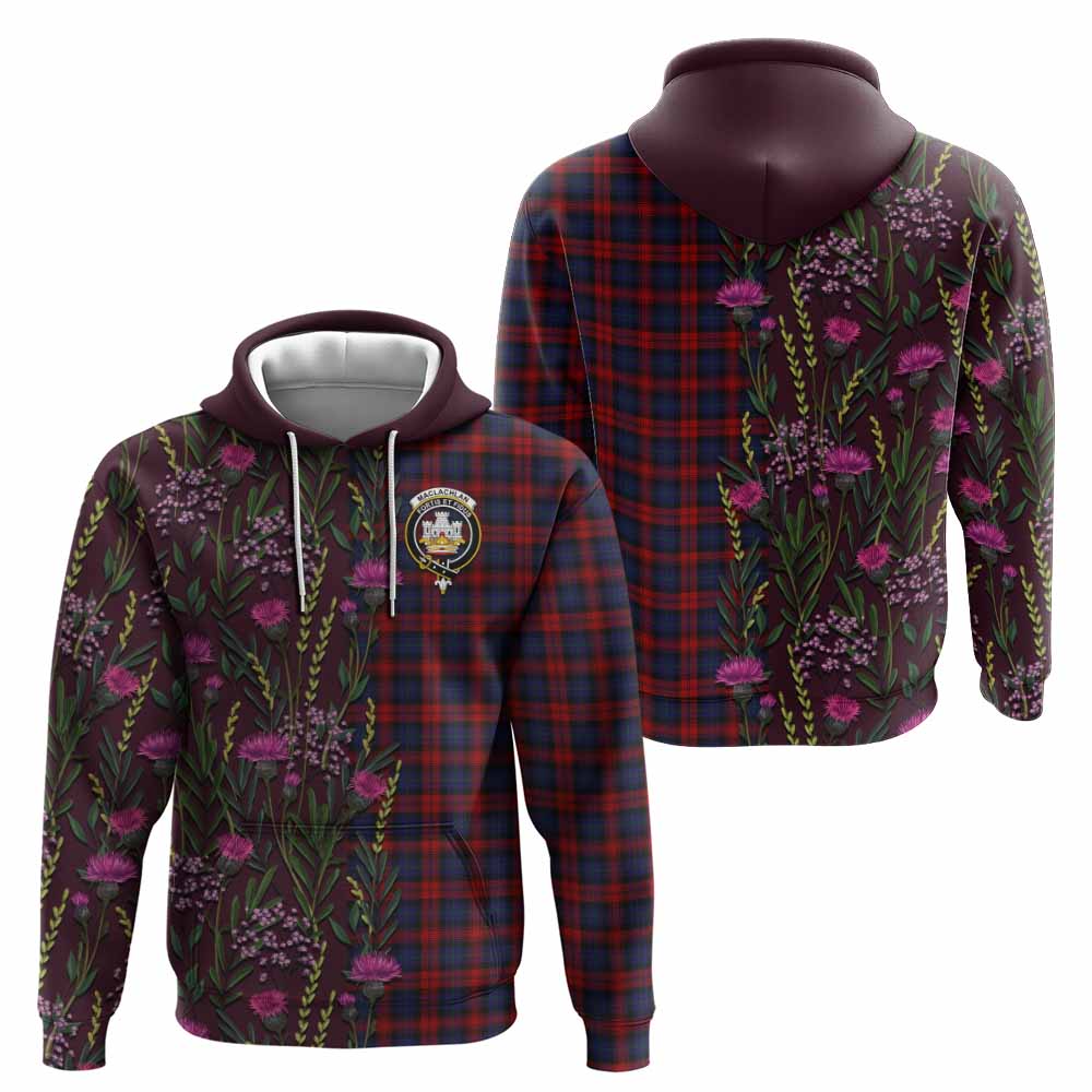 MacLachlan (McLachlan) Family Crest Tartan Hoodie Scottish Thistle Flower Pattern Half Style - Tartan Vibes Clothing