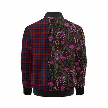 MacLachlan (McLachlan) Family Crest Tartan Kid Bomber Jacket Scottish Thistle Flower Pattern Half Style - Tartan Vibes Clothing