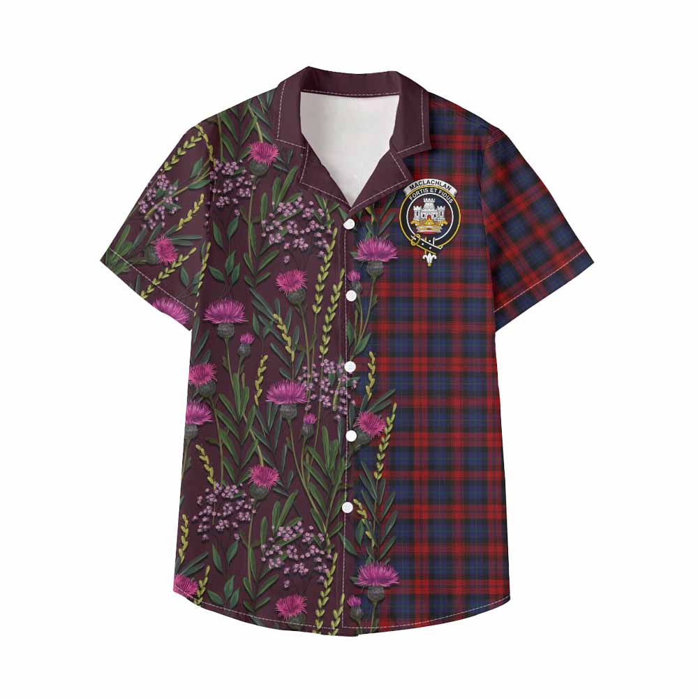 MacLachlan (McLachlan) Family Crest Tartan Kid Hawaiian Shirt Scottish Thistle Flower Pattern Half Style - Tartan Vibes Clothing