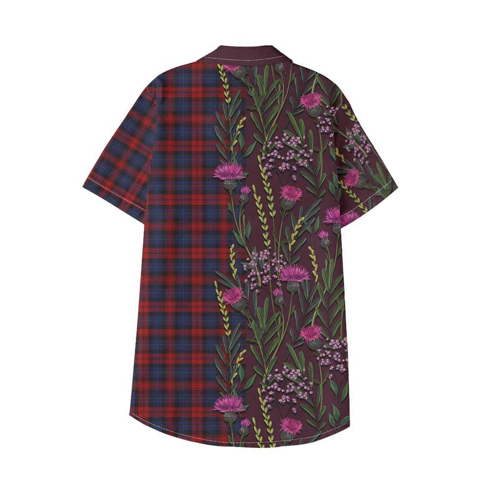 MacLachlan (McLachlan) Family Crest Tartan Kid Hawaiian Shirt Scottish Thistle Flower Pattern Half Style - Tartan Vibes Clothing