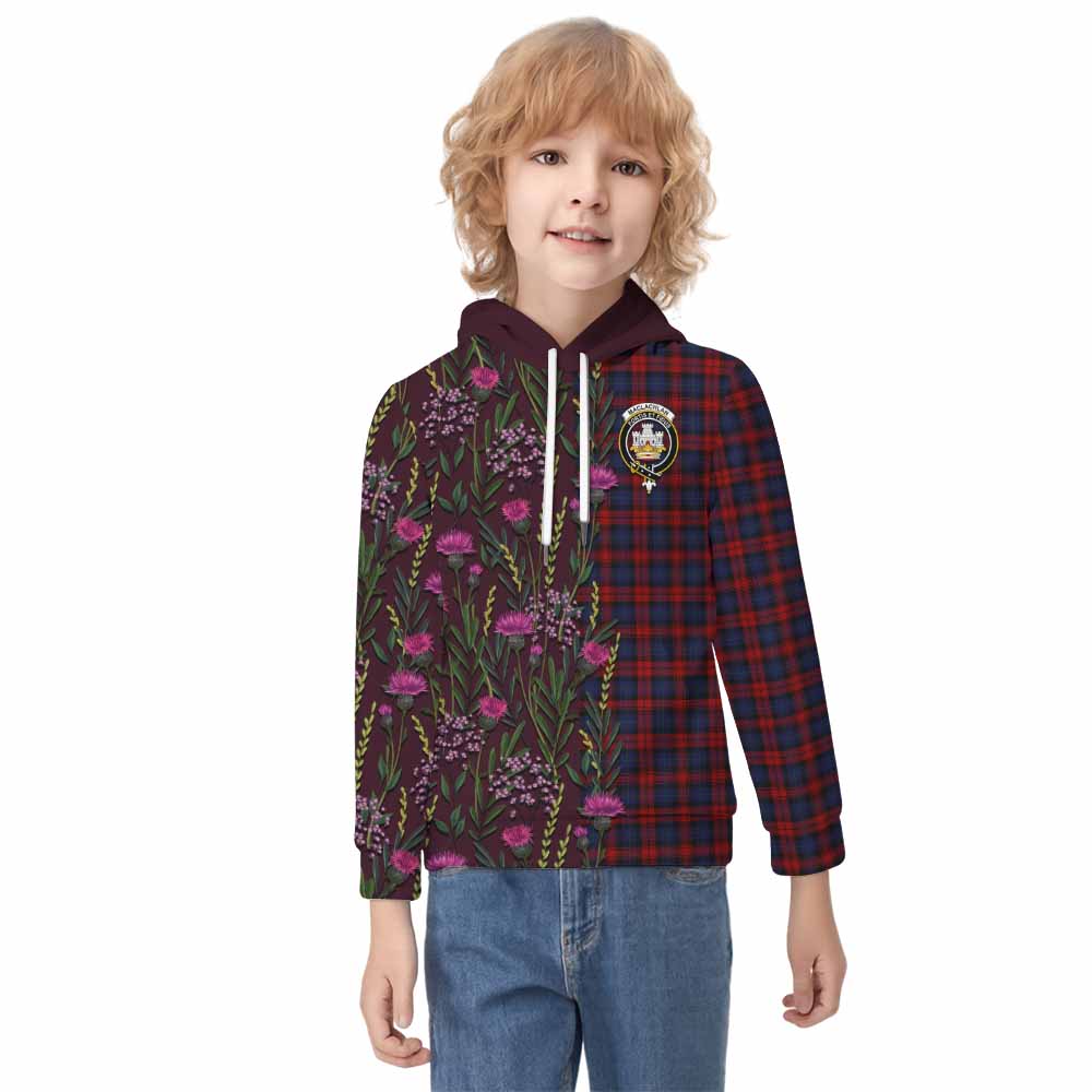 MacLachlan (McLachlan) Family Crest Tartan Kid Hoodie Scottish Thistle Flower Pattern Half Style - Tartan Vibes Clothing