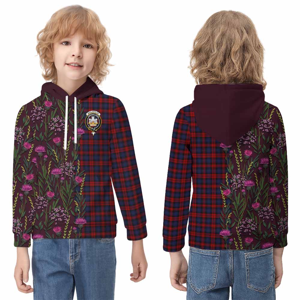 MacLachlan (McLachlan) Family Crest Tartan Kid Hoodie Scottish Thistle Flower Pattern Half Style - Tartan Vibes Clothing