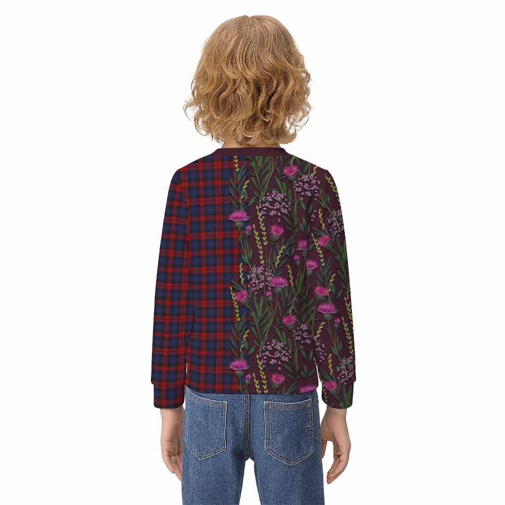 MacLachlan (McLachlan) Family Crest Tartan Kid Knitted Sweatshirt Scottish Thistle Flower Pattern Half Style - Tartan Vibes Clothing