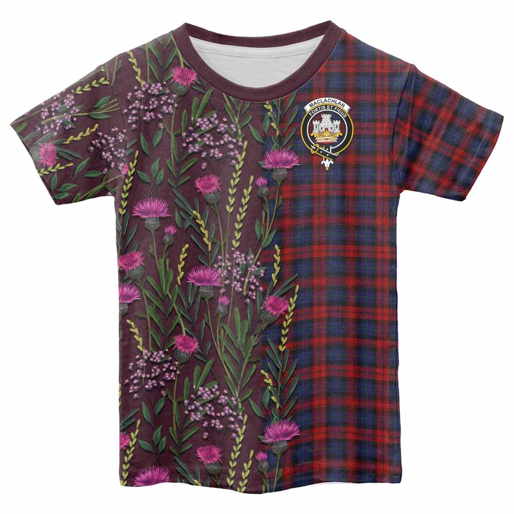 MacLachlan (McLachlan) Family Crest Tartan Kid T-shirt Scottish Thistle Flower Pattern Half Style - Tartan Vibes Clothing