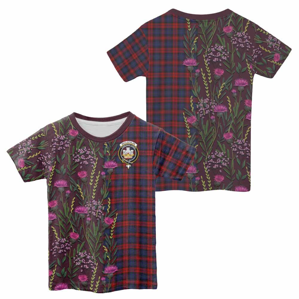 MacLachlan (McLachlan) Family Crest Tartan Kid T-shirt Scottish Thistle Flower Pattern Half Style - Tartan Vibes Clothing