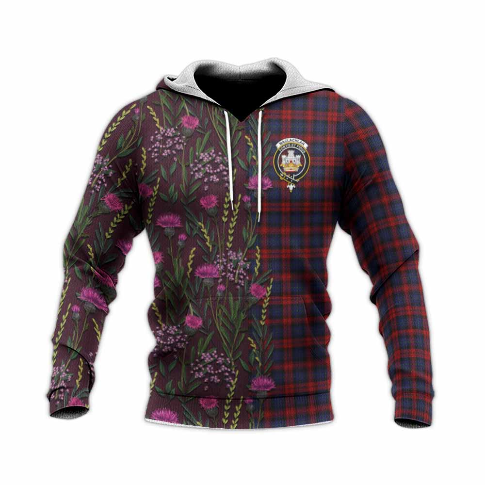 MacLachlan (McLachlan) Family Crest Tartan Knitted Hoodie Scottish Thistle Flower Pattern Half Style - Tartan Vibes Clothing