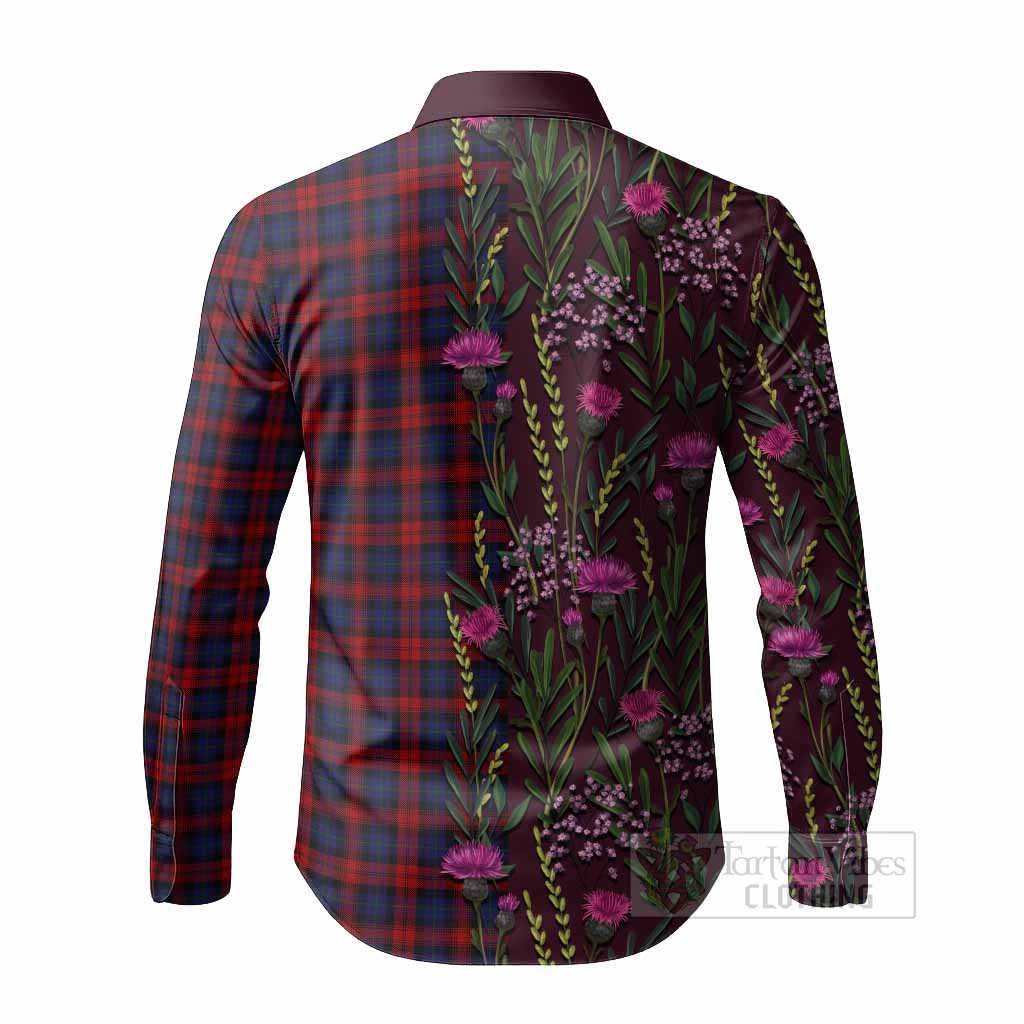 MacLachlan (McLachlan) Family Crest Tartan Long Sleeve Button Shirts Scottish Thistle Flower Pattern Half Style - Tartan Vibes Clothing