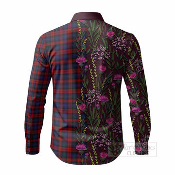 MacLachlan (McLachlan) Family Crest Tartan Long Sleeve Button Shirts Scottish Thistle Flower Pattern Half Style