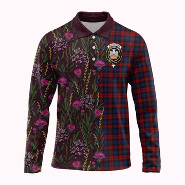 MacLachlan (McLachlan) Family Crest Tartan Long Sleeve Polo Shirt Scottish Thistle Flower Pattern Half Style