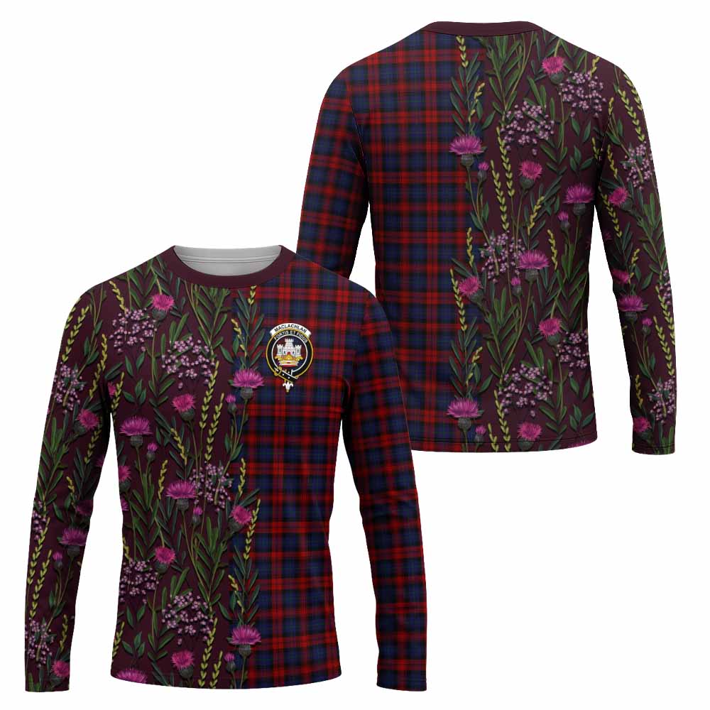MacLachlan (McLachlan) Family Crest Tartan Long Sleeve T-Shirt Scottish Thistle Flower Pattern Half Style - Tartan Vibes Clothing