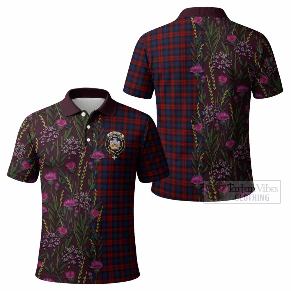 MacLachlan (McLachlan) Family Crest Tartan Polo Shirt Scottish Thistle Flower Pattern Half Style - Tartan Vibes Clothing