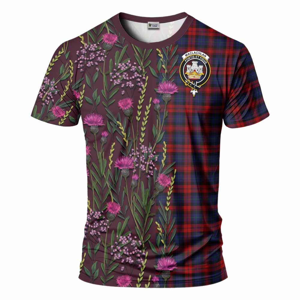 MacLachlan (McLachlan) Family Crest Tartan T-Shirt Scottish Thistle Flower Pattern Half Style - Tartan Vibes Clothing